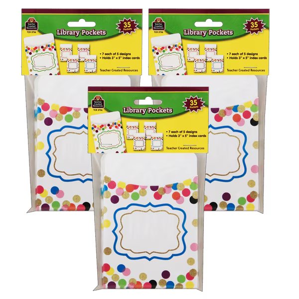 Confetti Library Pockets, PK105, Teacher Created Resources, Mfr#: TCR2736